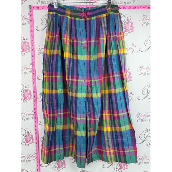 Dresses & Skirts - Skirt vintage button up plaid stripe Multicolor Plaid Button-Front Maxi Skirt